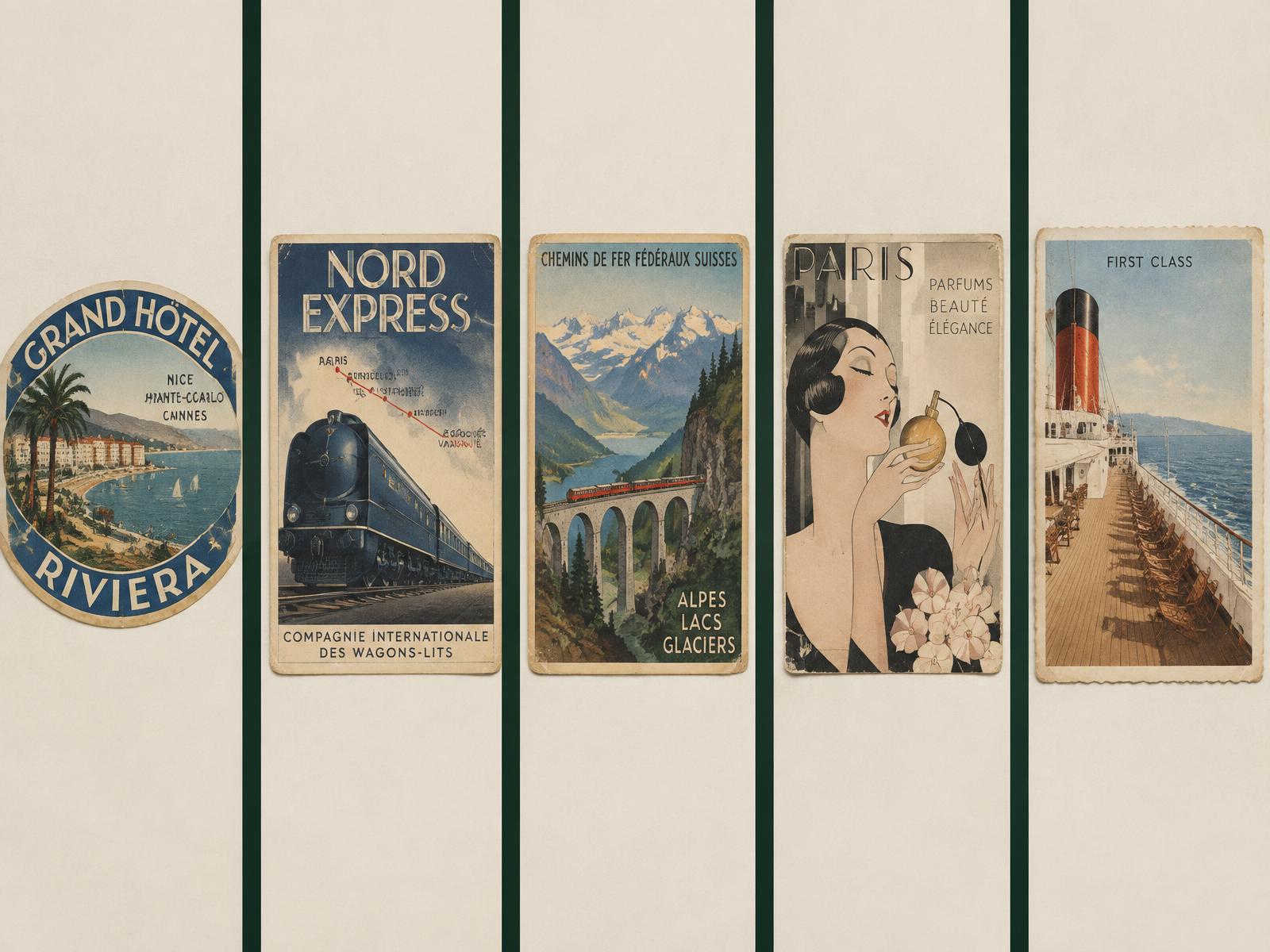European travel ephemera arranged as an archival study
